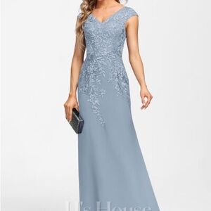 JJs House Sky Blue Embroidered Maxi Dress